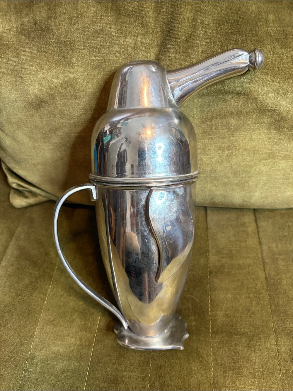 Restoration hardware Silver-Tone Penguin Cocktail Shaker with Handle and lid